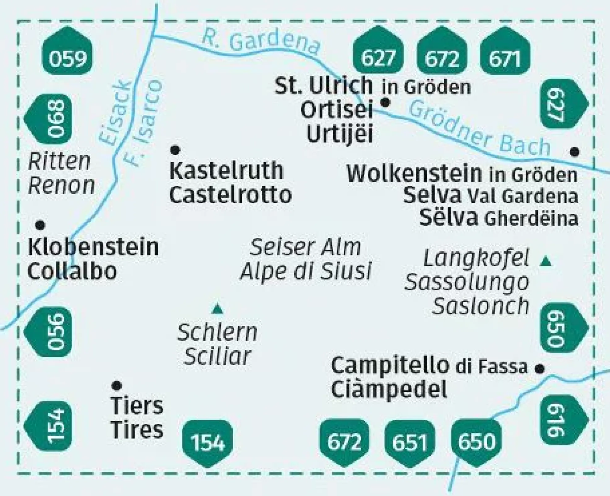 Wanderkarte Gröden, Seiser Alm, Val Gardena, Alpe di Siusi