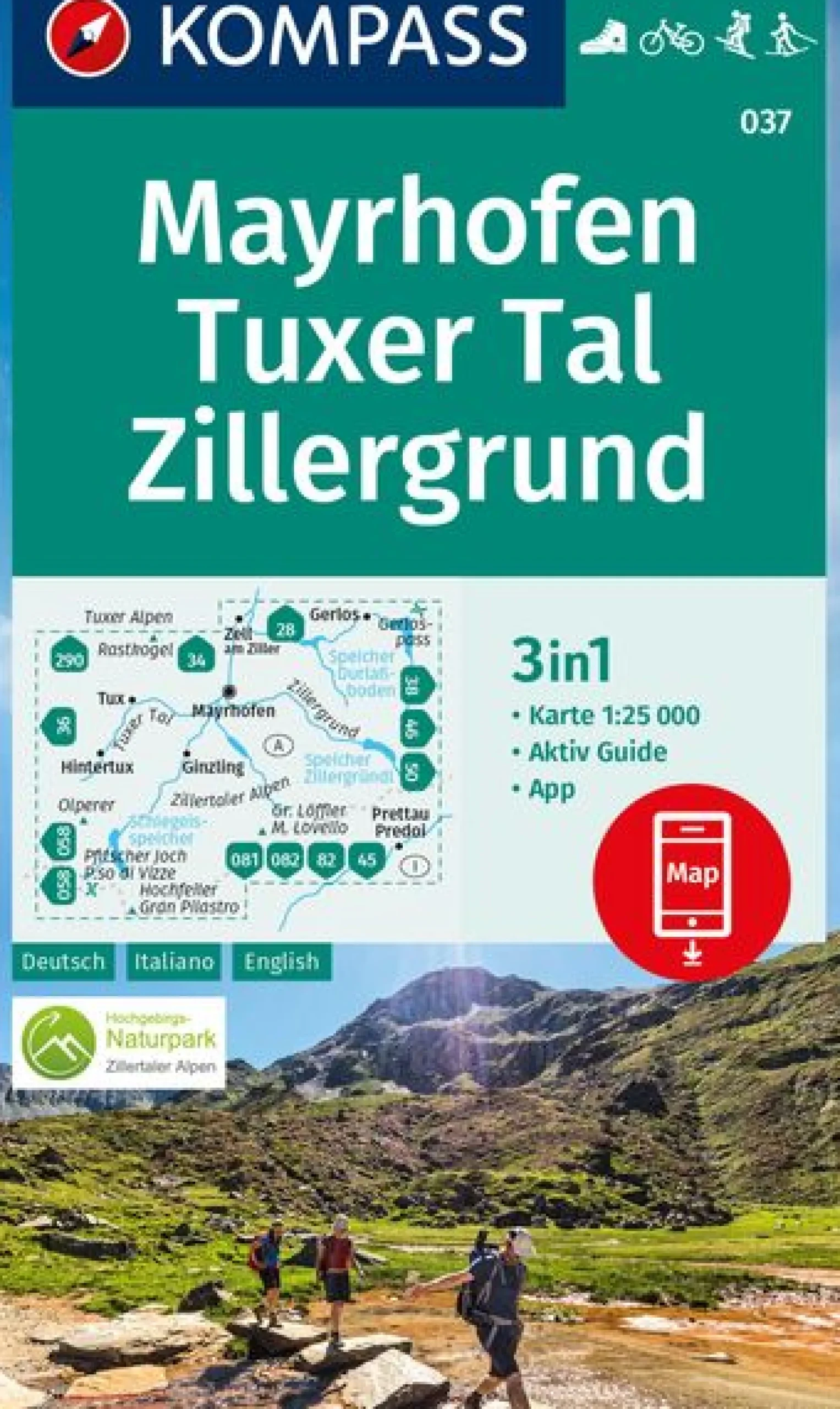 Wanderkarte Mayrhofen, Tuxer Tal, Zillergrund