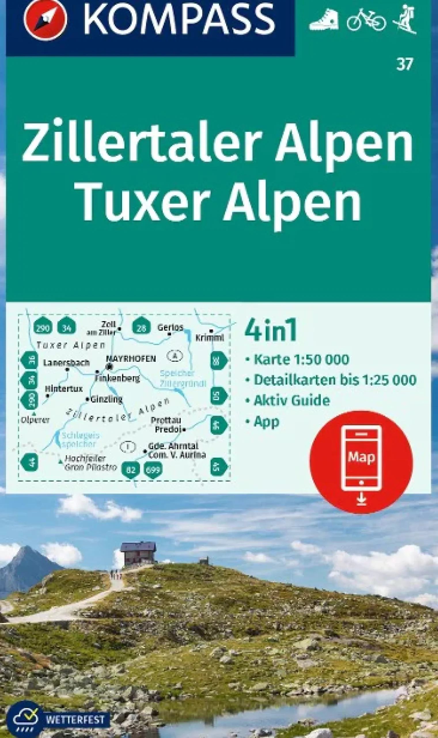 Wanderkarte Zillertaler Alpen, Tuxer Alpen